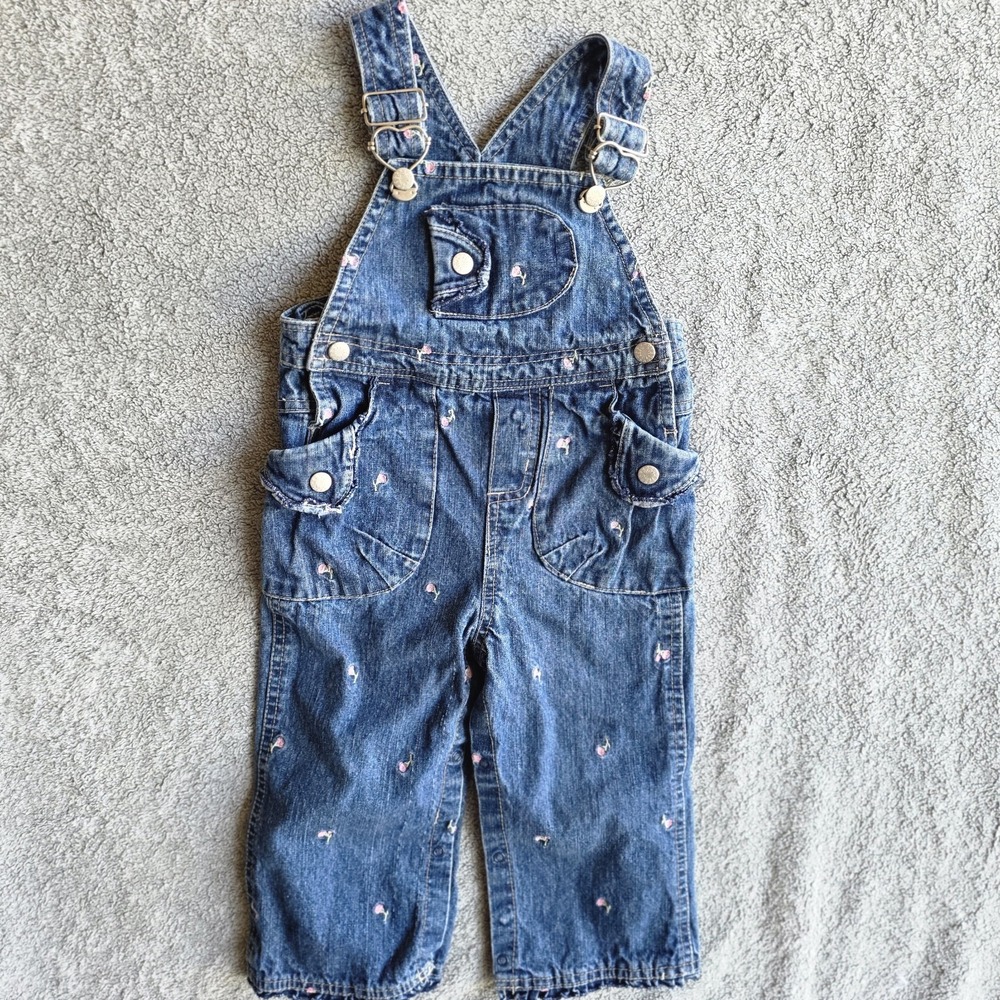 Faded Glory Denim Overalls 24 Mos Pink Embroidered Roses